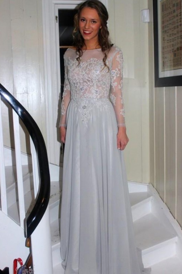long sleeve chiffon prom dress