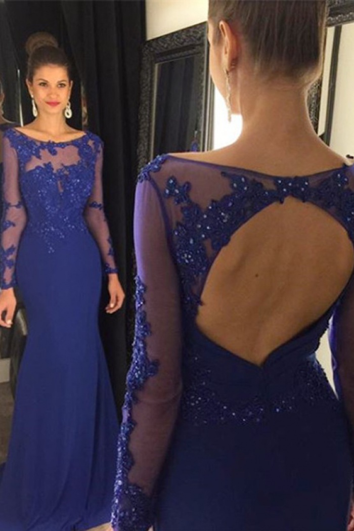 Blue Bateau Prom Dress