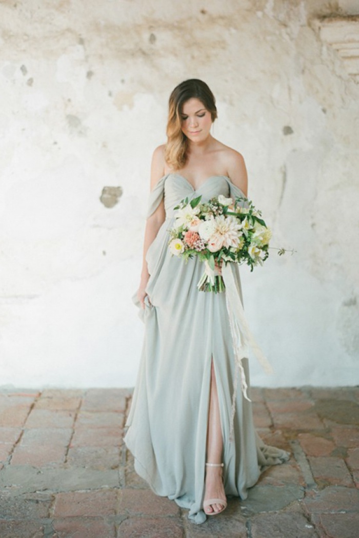 One Shoulder Shawl A Line Mint Chiffon Prom Dress main image 1
