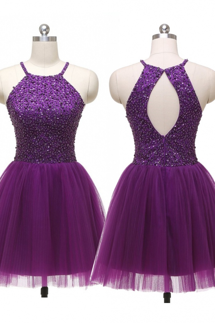 purple short formal dress