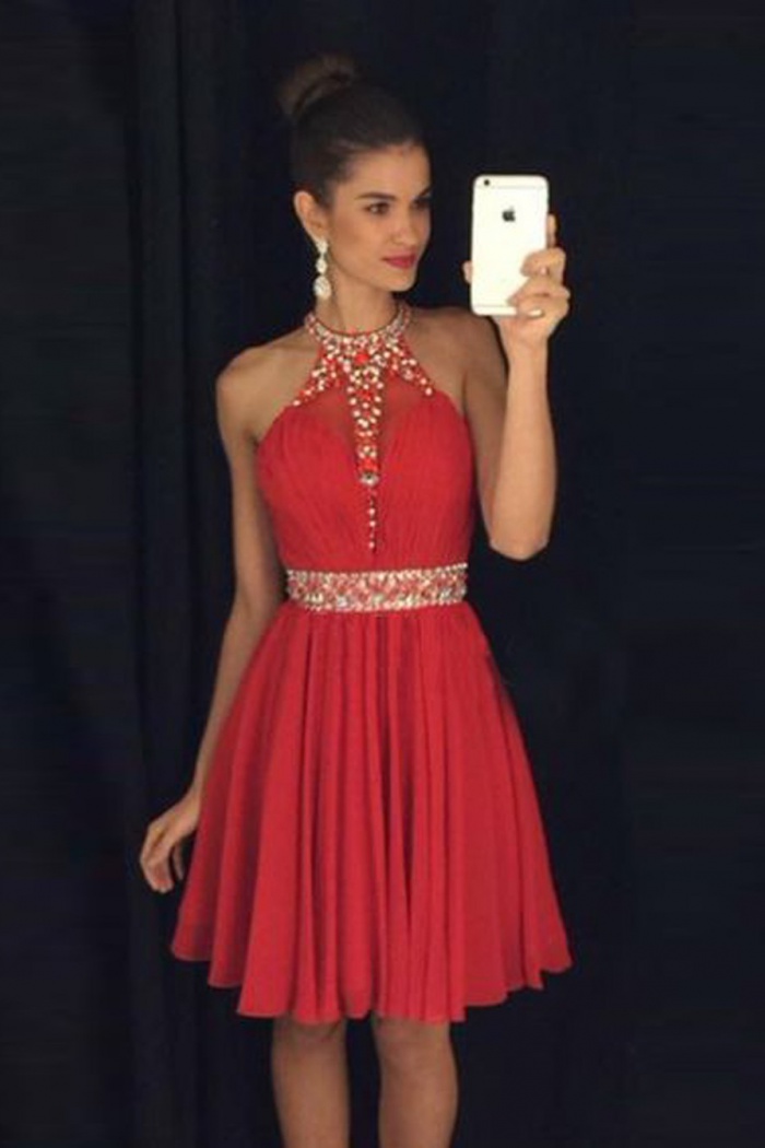 backless knee length dress