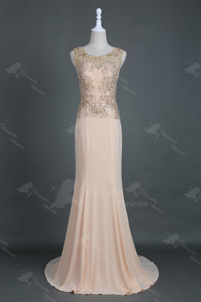 Elegant Sweep Train Pink Sheath Homecoming Prom Dress with Appliques ...