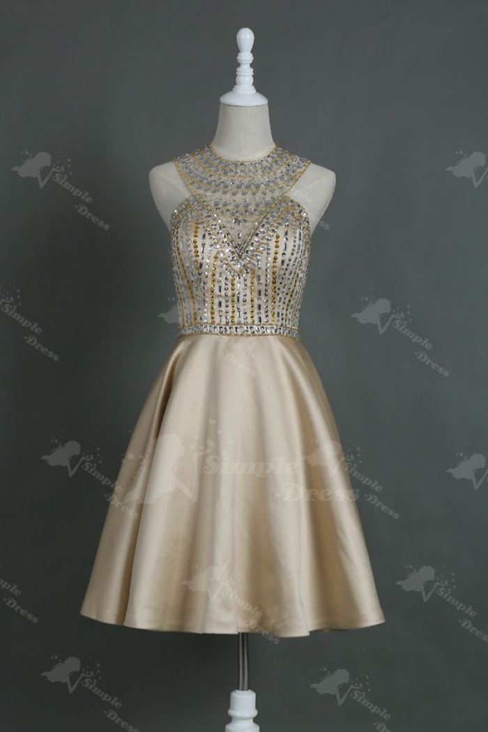 Gorgeous Champagne-colored Strapless Beaded Tassel Rhinestone Birthday Homecoming Dress cc4050 main image 1