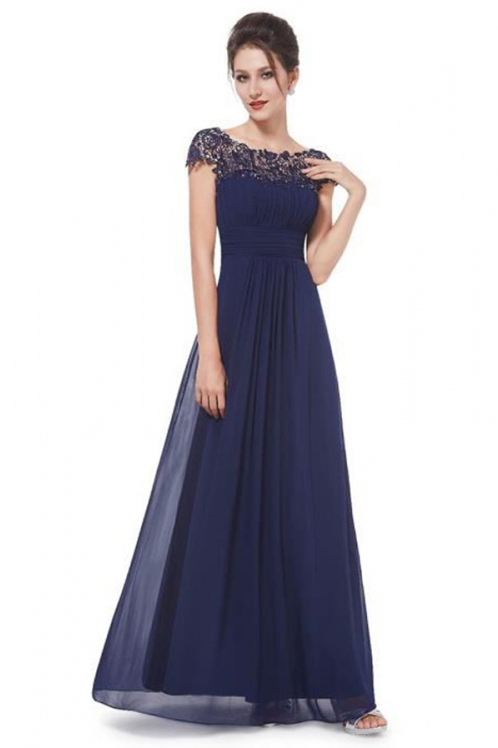 navy blue chiffon dress with sleeves