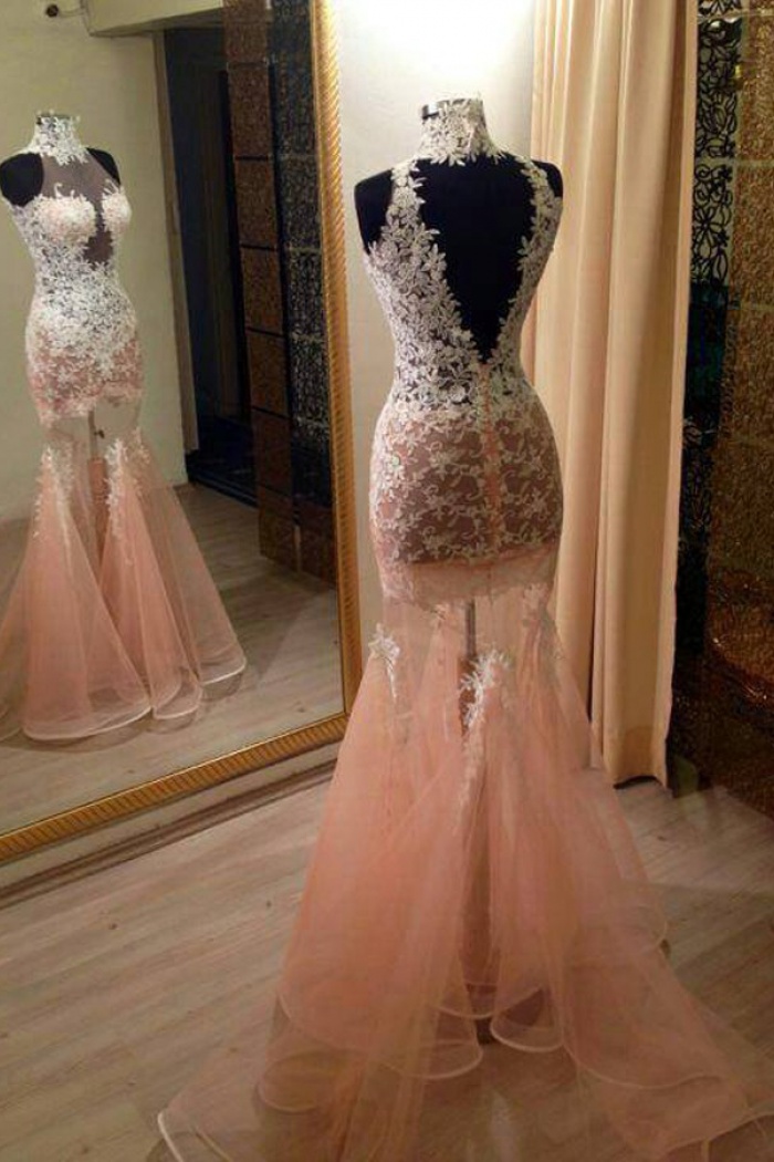 knee length dresses for ladies Luxury Mermaid Satin Peach V-Neck Beading Prom Dress Peach / 8 main image 0