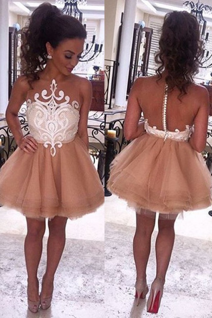 white and champagne prom dress
