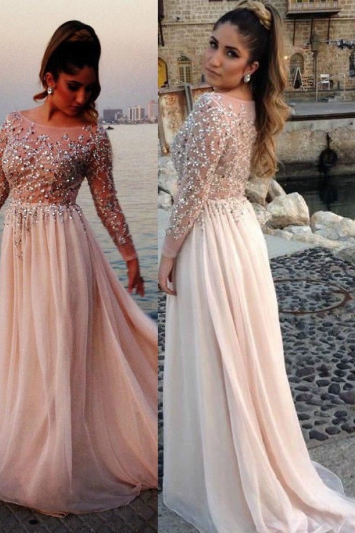 pearl pink prom dress