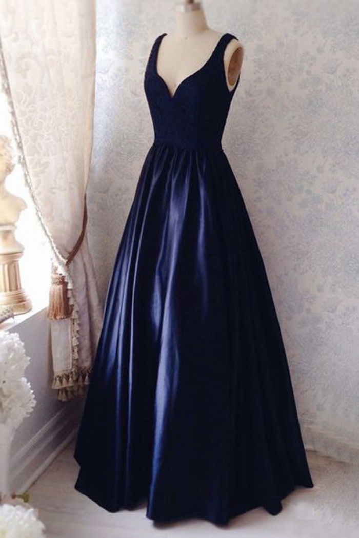 floor length navy dress