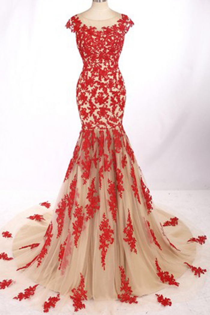 cap sleeve mermaid prom dress