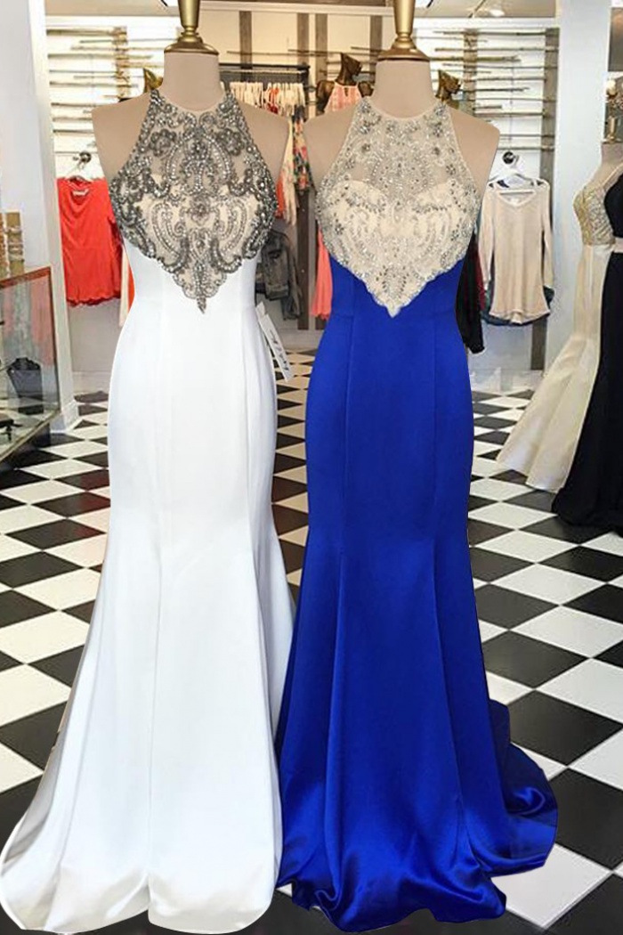 white with royal blue dress