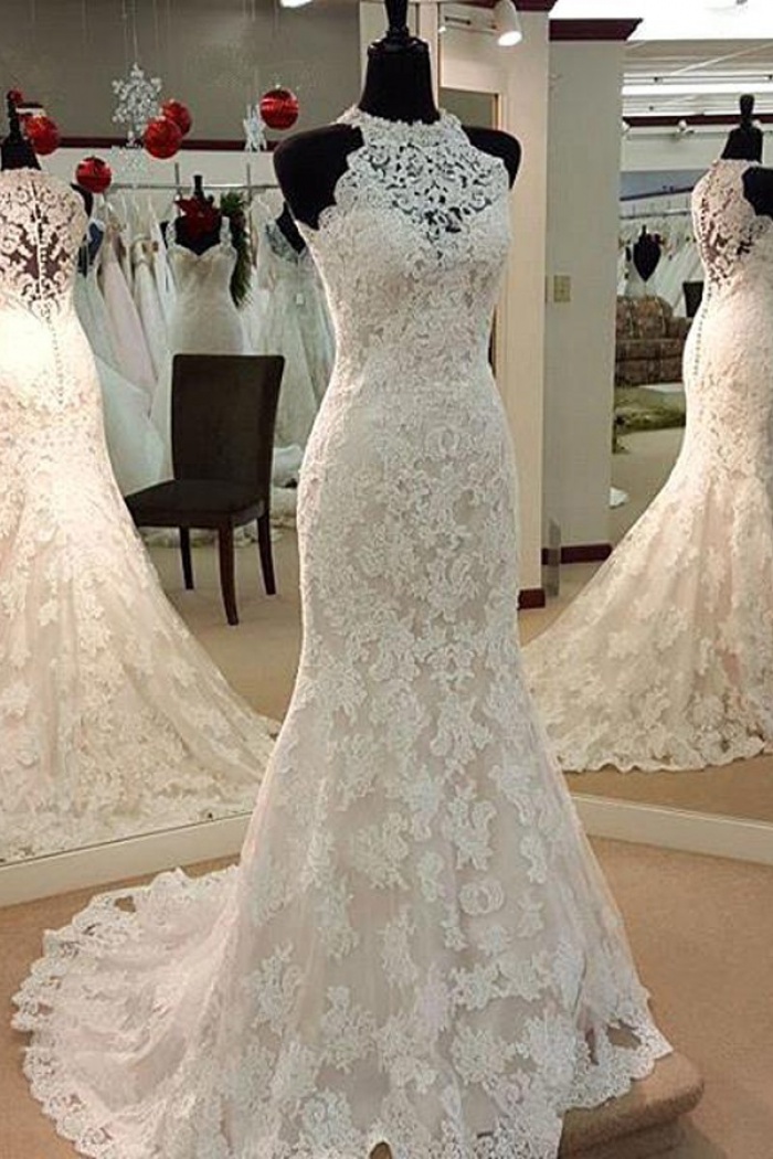 round neck wedding dress