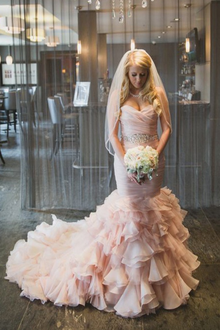 tiered lace mermaid wedding dress with beading