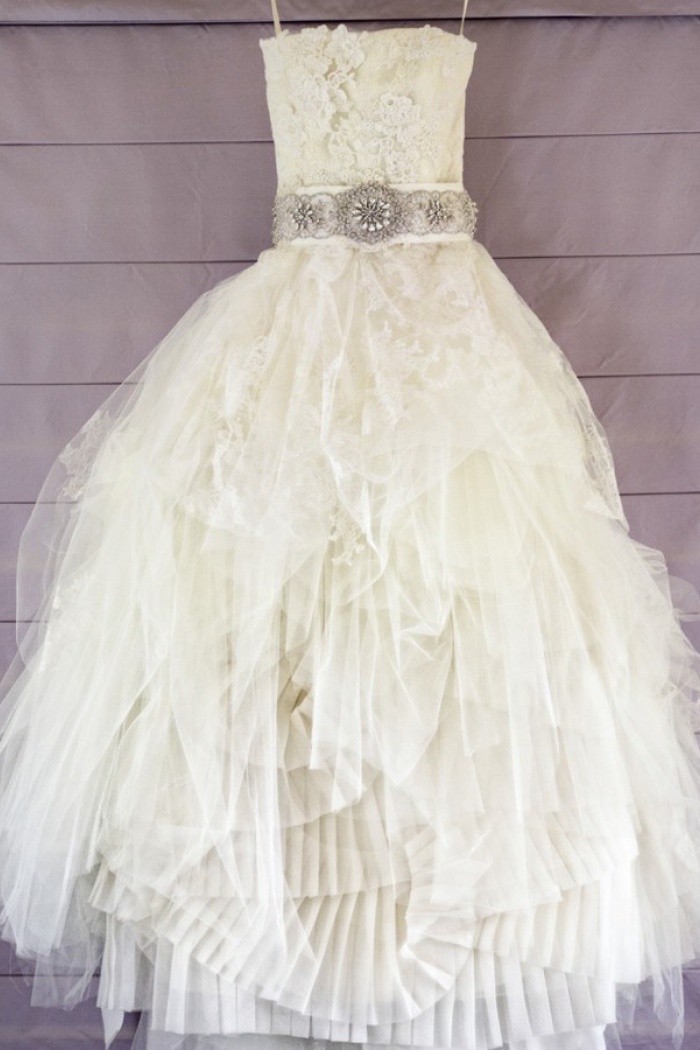 Crispy Strapless High Low Wedding Dress With Beading Lace