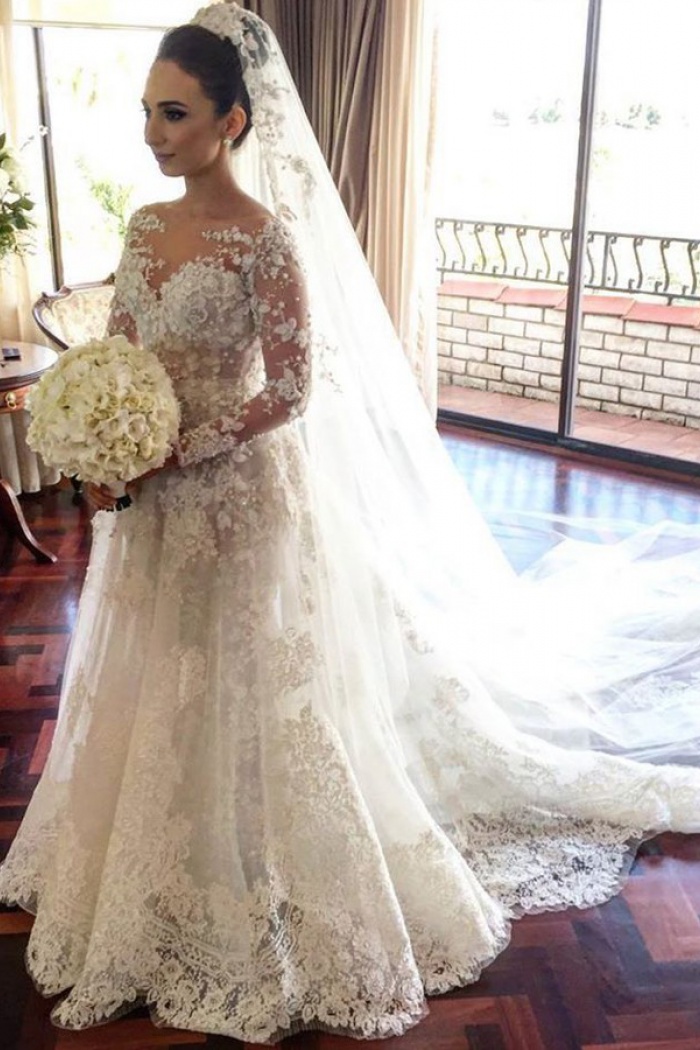 long lace wedding dress