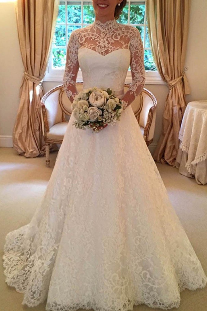 wedding dresses with long sleeves and high neck