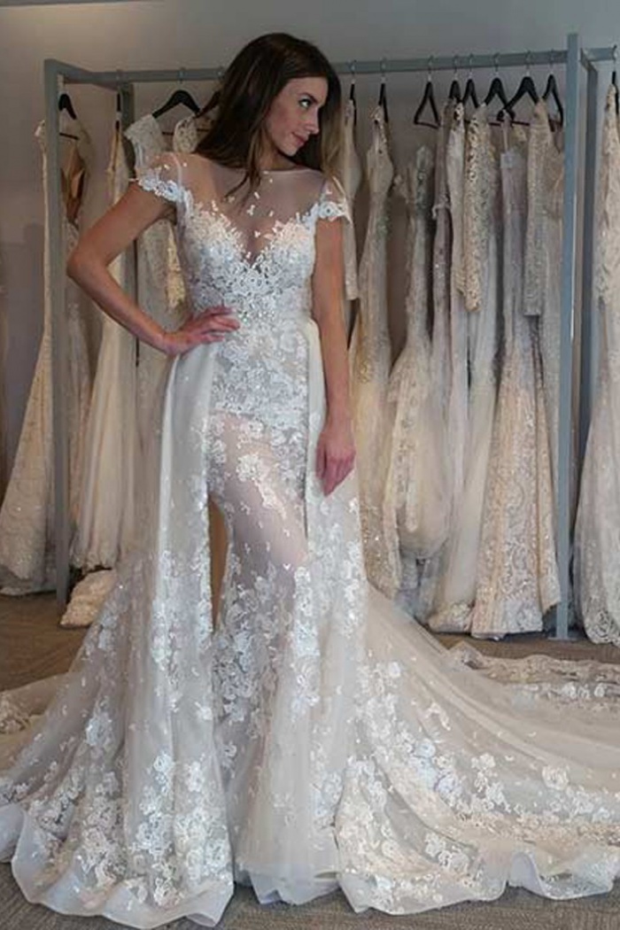 detachable lace cap sleeves