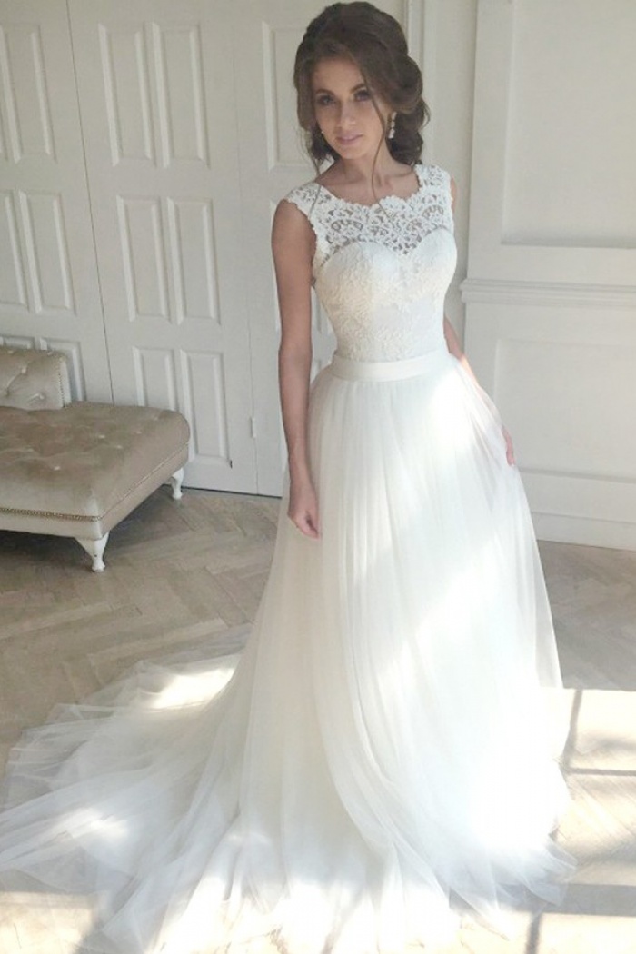 lace on top wedding dress