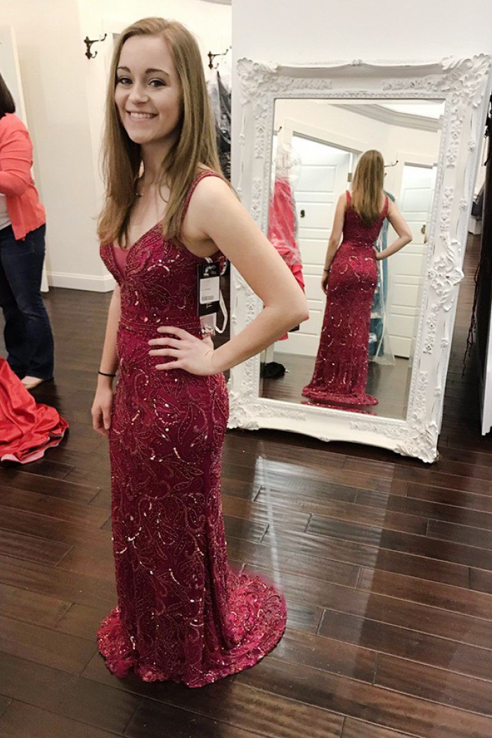 deep red prom dress