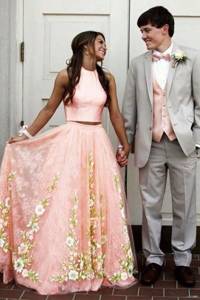 Melon with Pink Tulle Prom Dresses