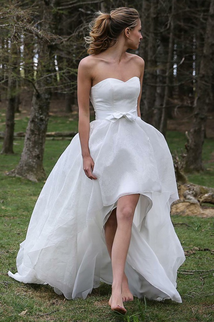 High Low Sweetheart Sleeveless Organza Appliques Beach Wedding