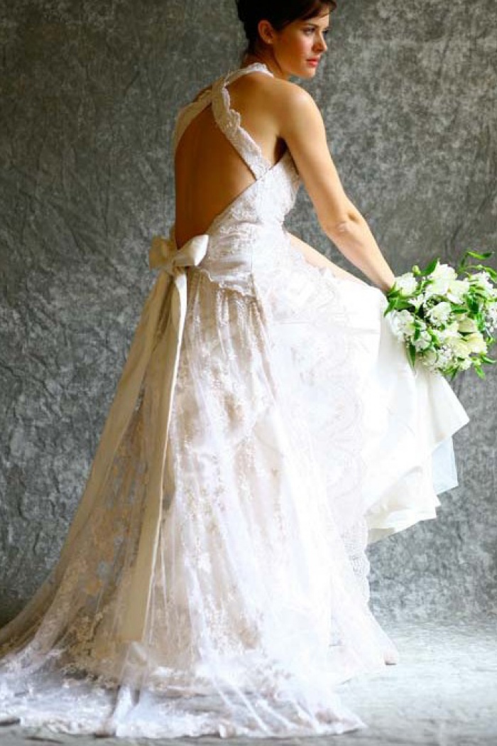 halter neck a line wedding dress