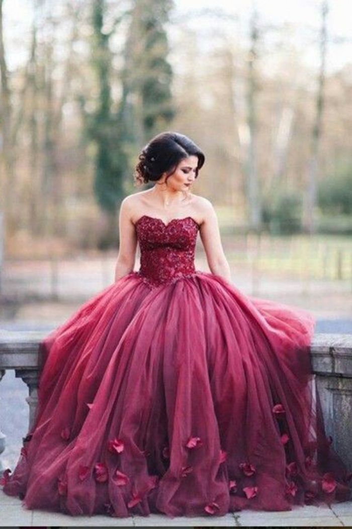 wedding dress with burgundy