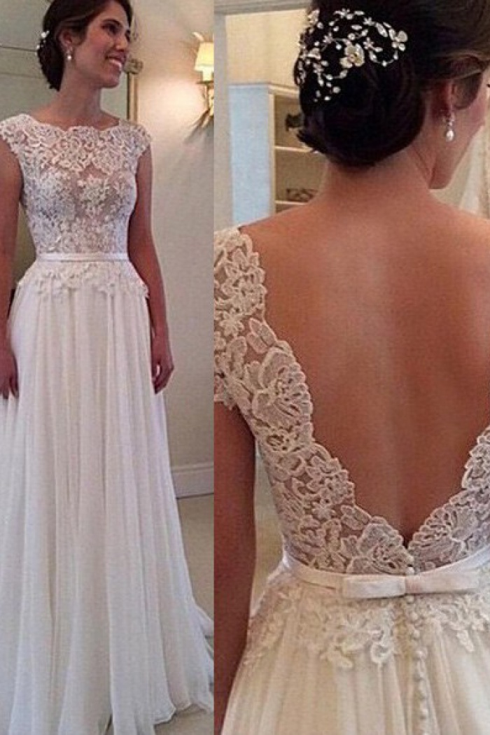 chiffon wedding dress with lace top