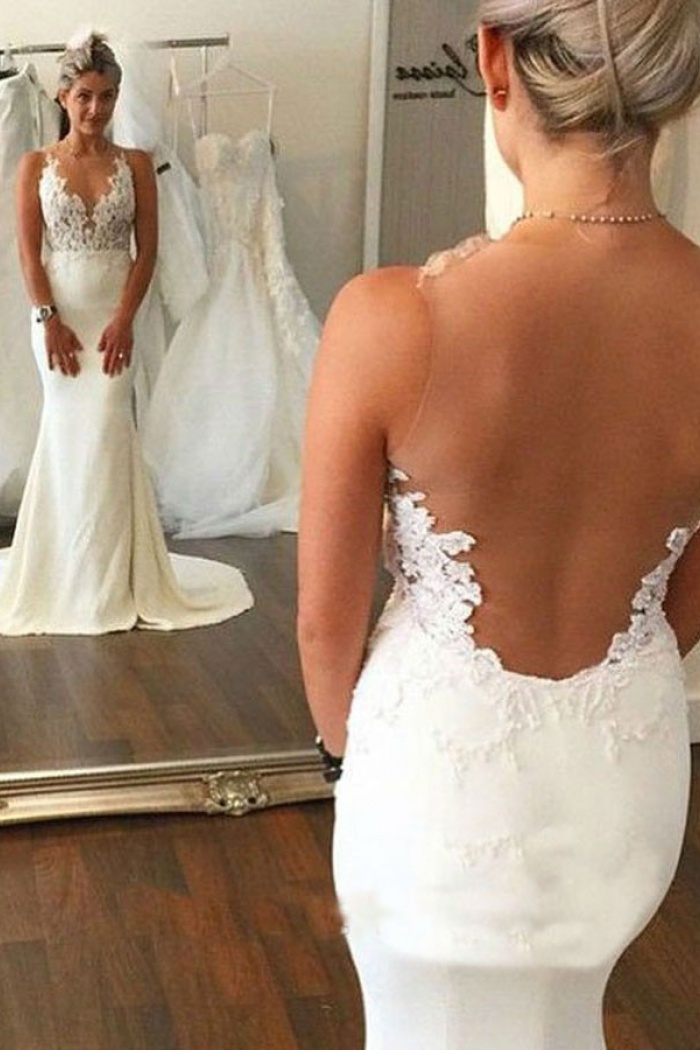 illusion train wedding dress