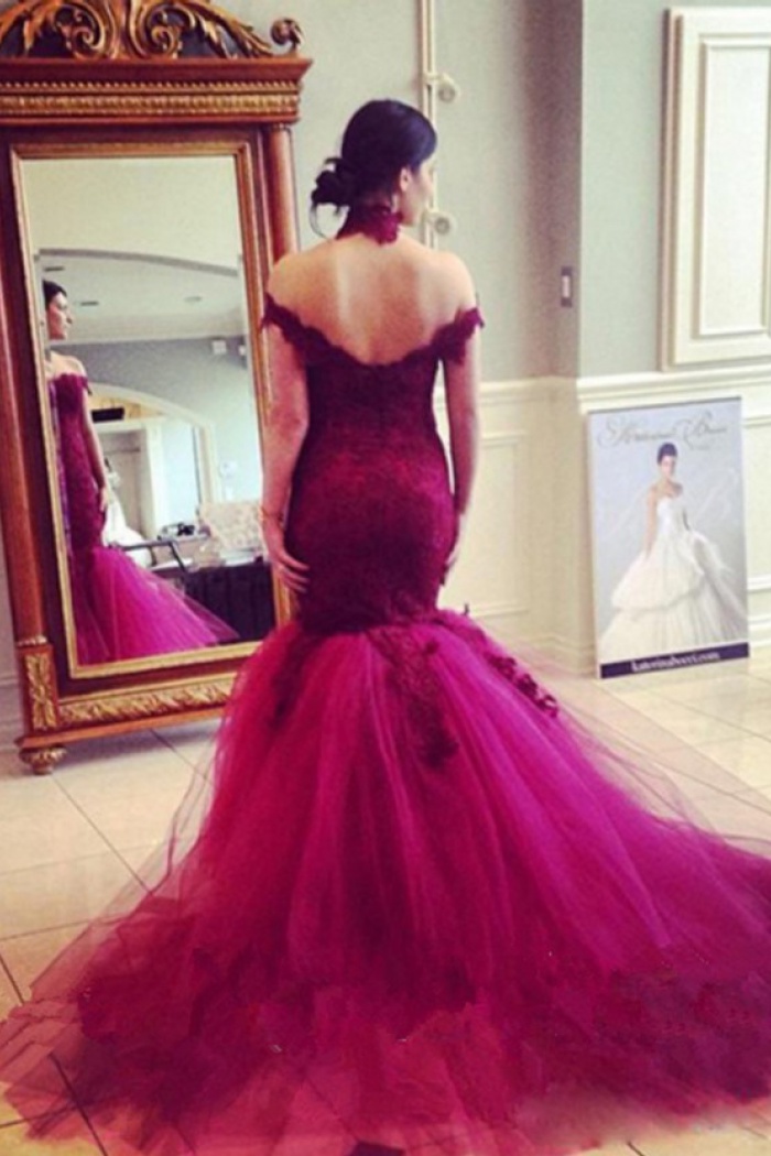 Luxurious Bride Gowns Trumpet High Neck Fuchsia Wedding Dress Luxurious Bride Gowns Trumpet High Neck Fuchsia Wedding Dress 1
