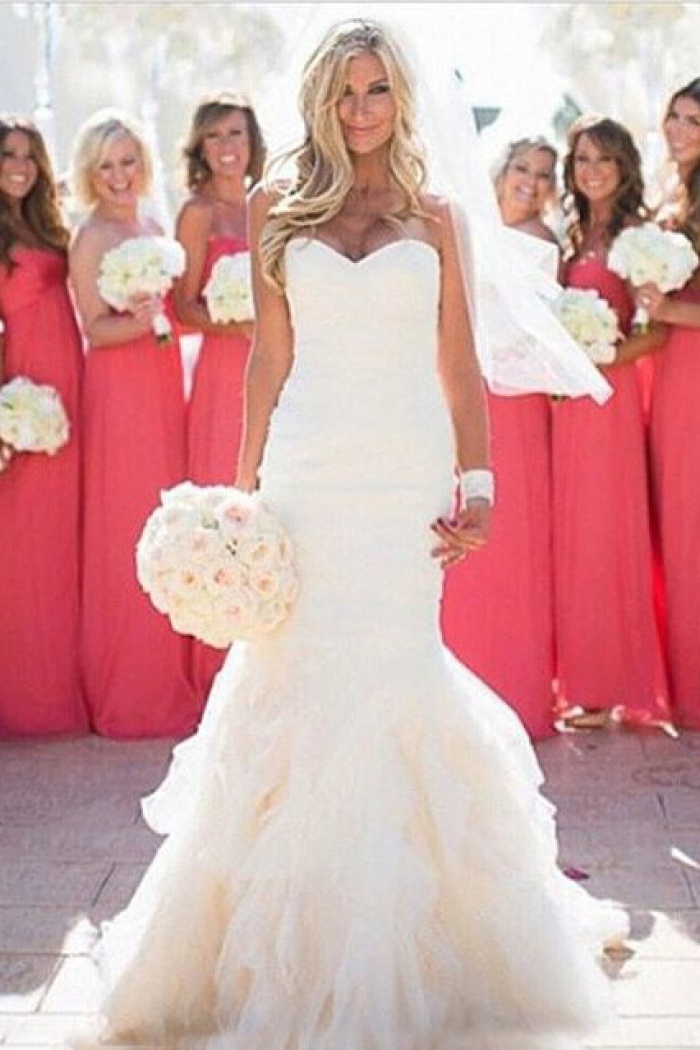 Fashion Sweetheart Ruffles Floor Length Mermaid Wedding Dresses Wd