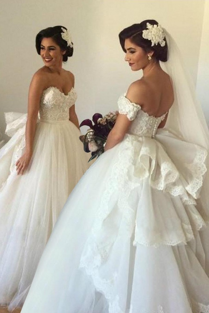 off shoulder sweetheart wedding dress