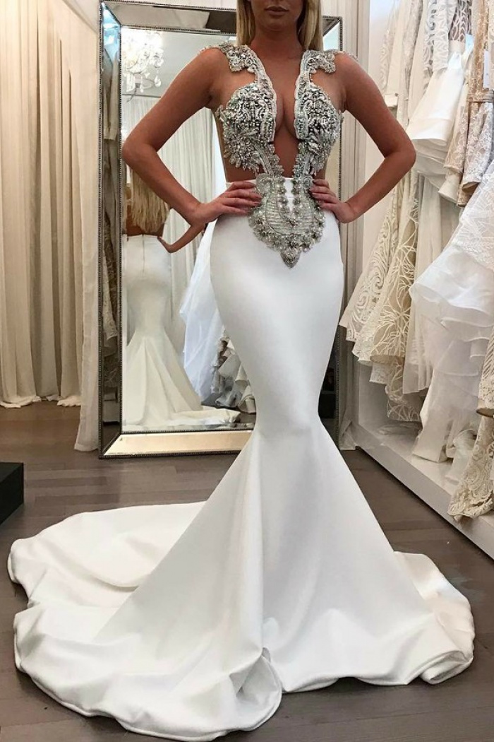 white prom dress with train
