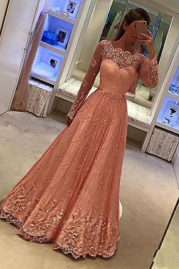 peach prom dress long