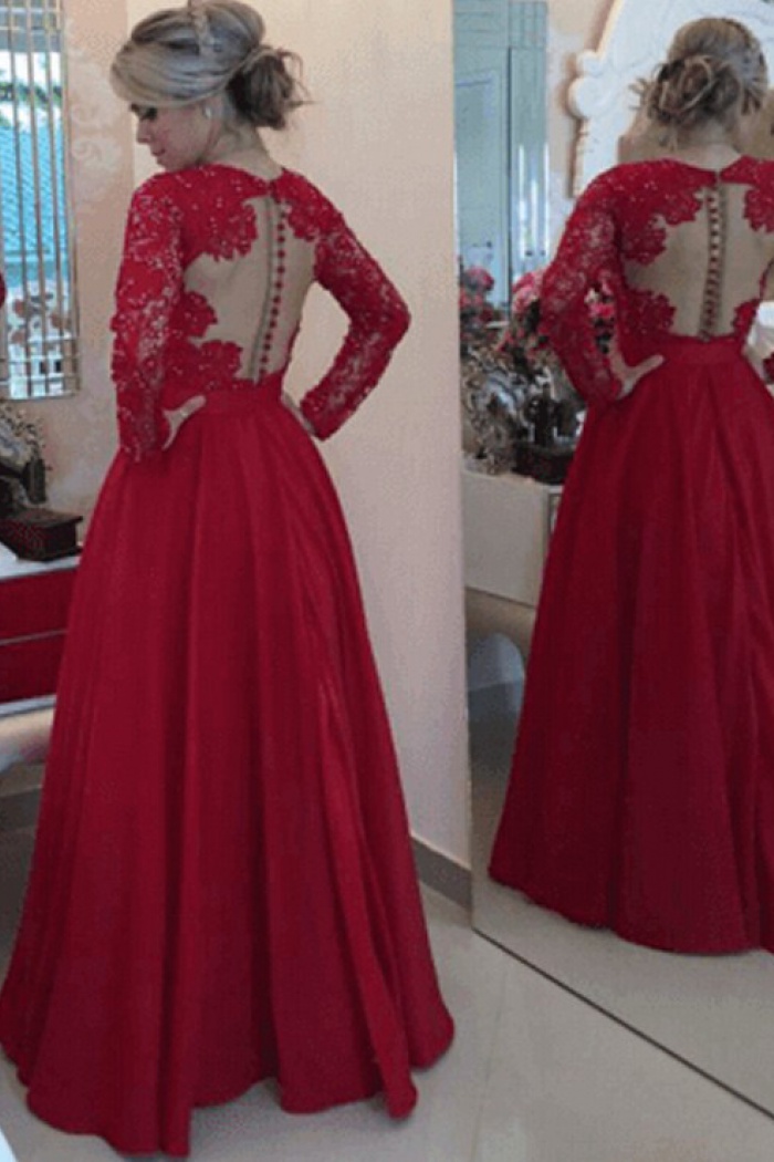 red floor length prom dress