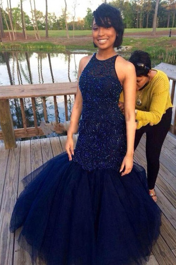 mermaid scoop prom dress