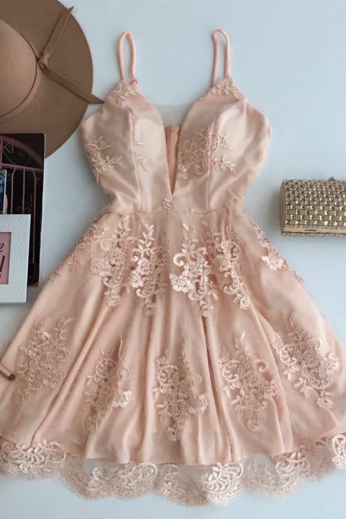 a line spaghetti strap homecoming dress