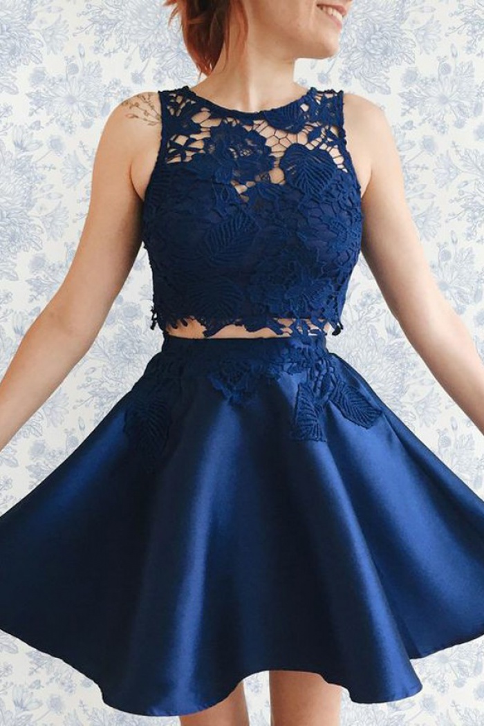 dark blue two piece dress
