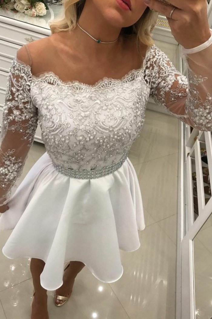 white long sleeve hoco dress
