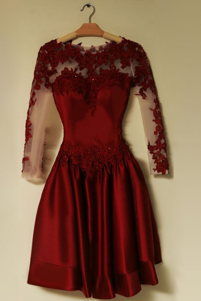 red long sleeve homecoming dress