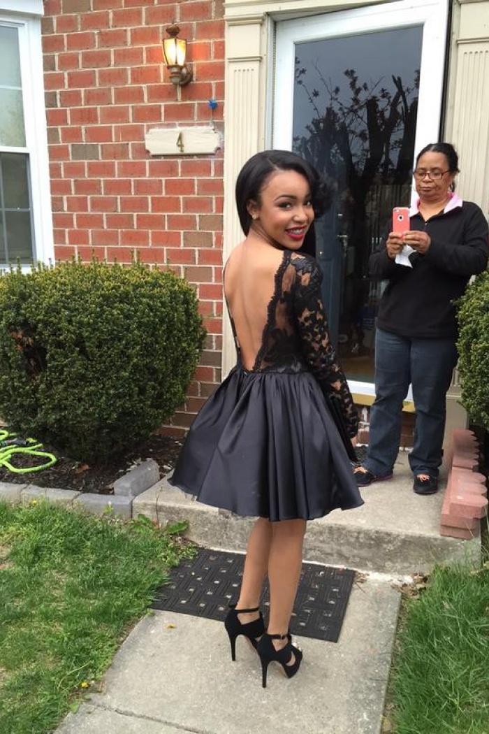 black long sleeve hoco dress