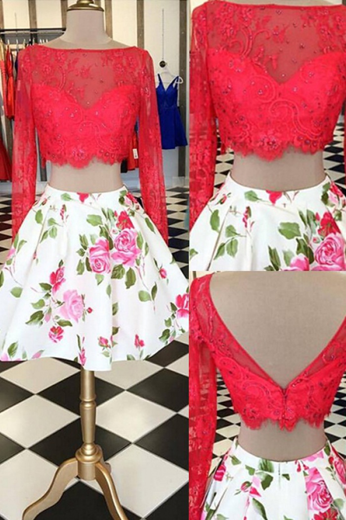 red floral two piece dress