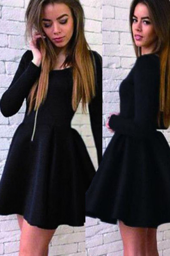 a line short black dress