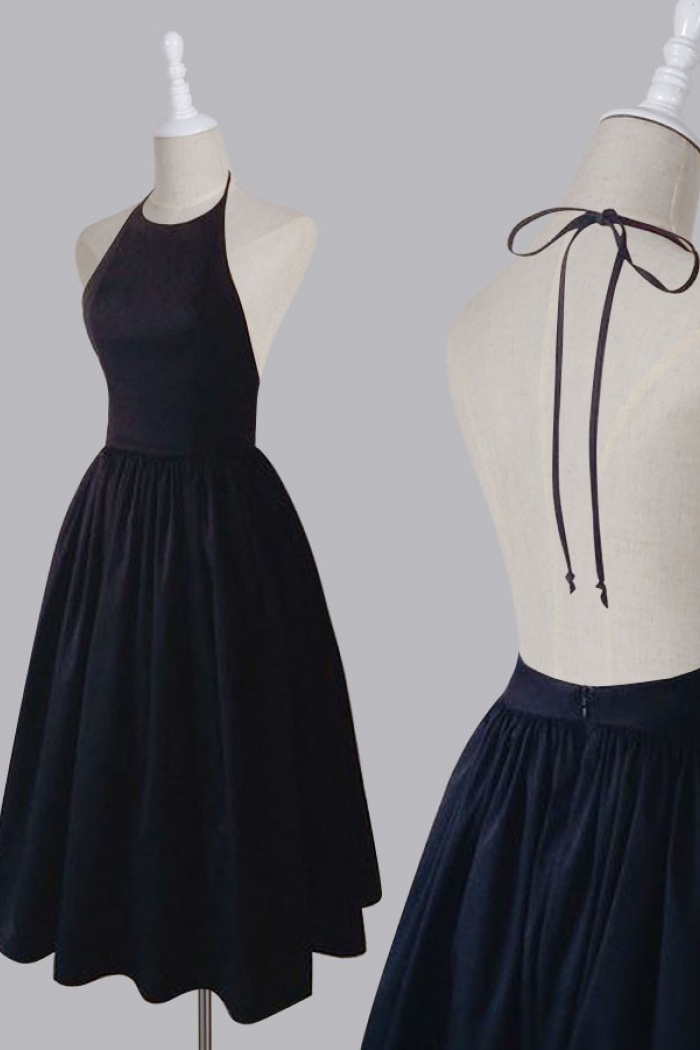 halter tea length dress