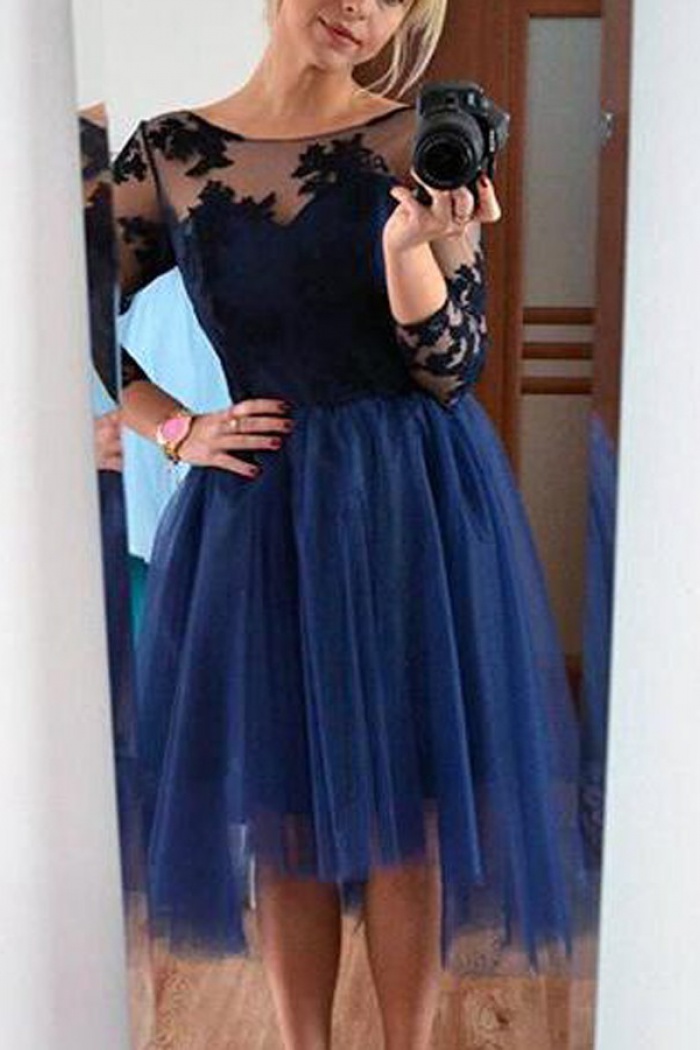navy and black lace dress