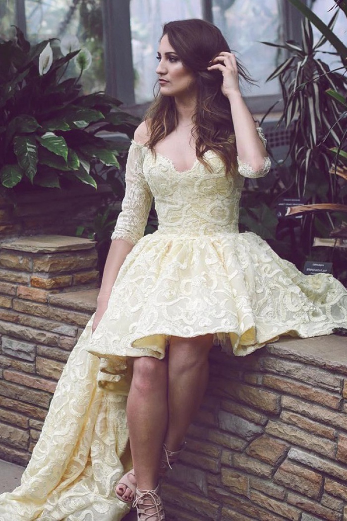 yellow lace homecoming dress