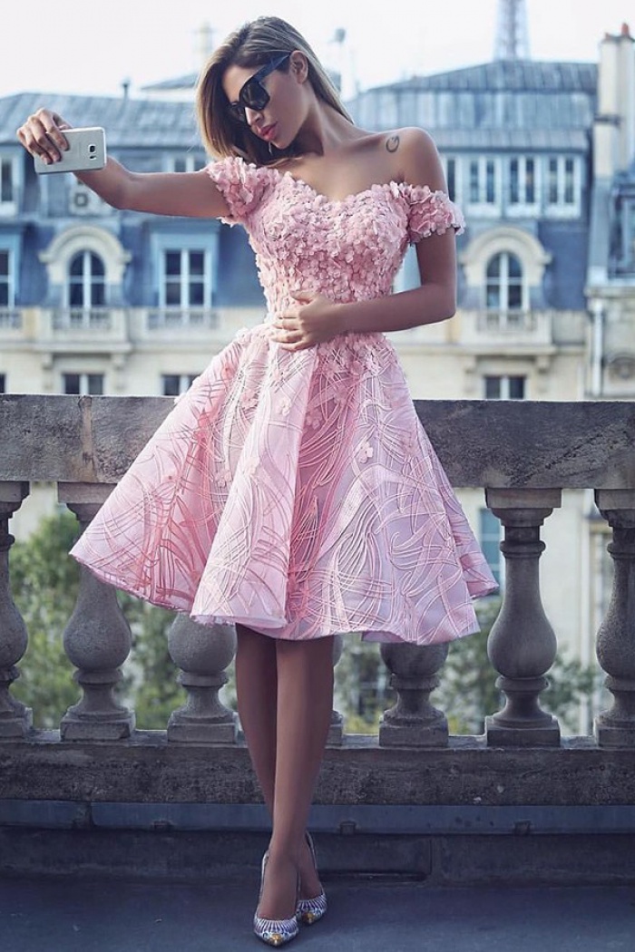 knee length pink dress