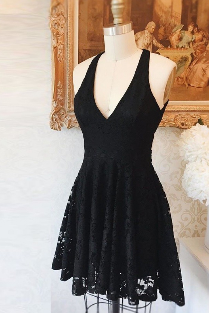 low v black dress