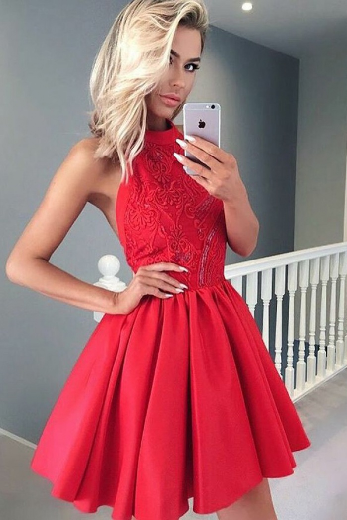 Short Red Halter Dress