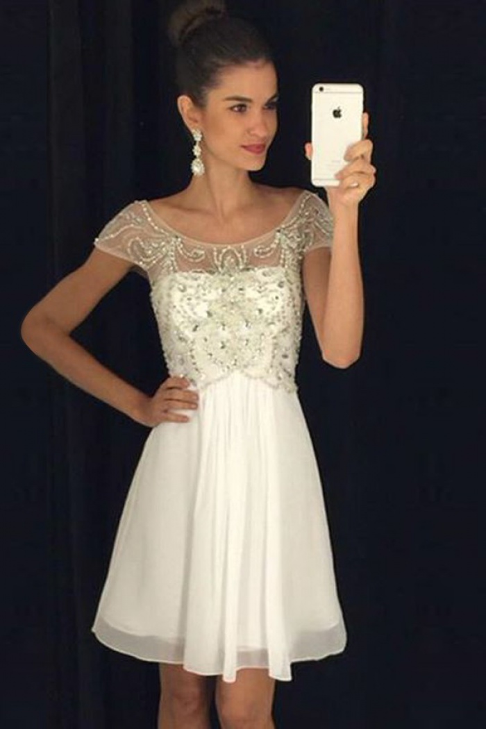 beaded short white dress
