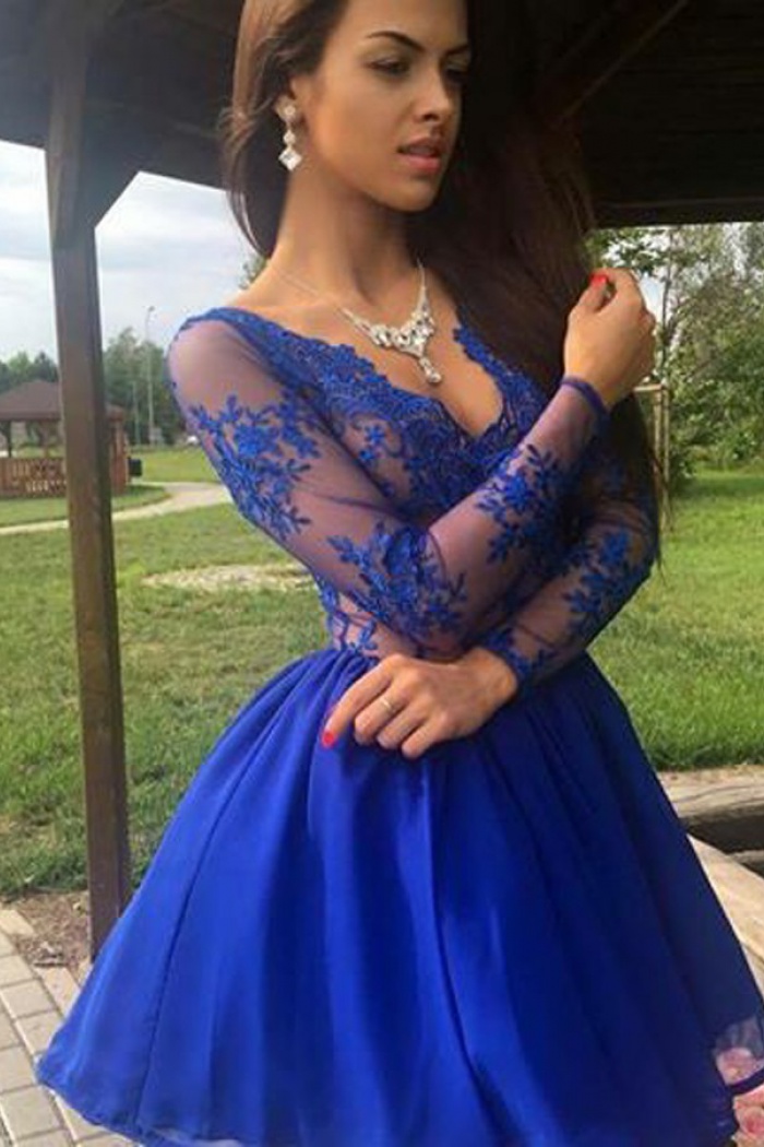 A Line V Neck Short Royal Blue Homecoming Dresses c2647 main image 1